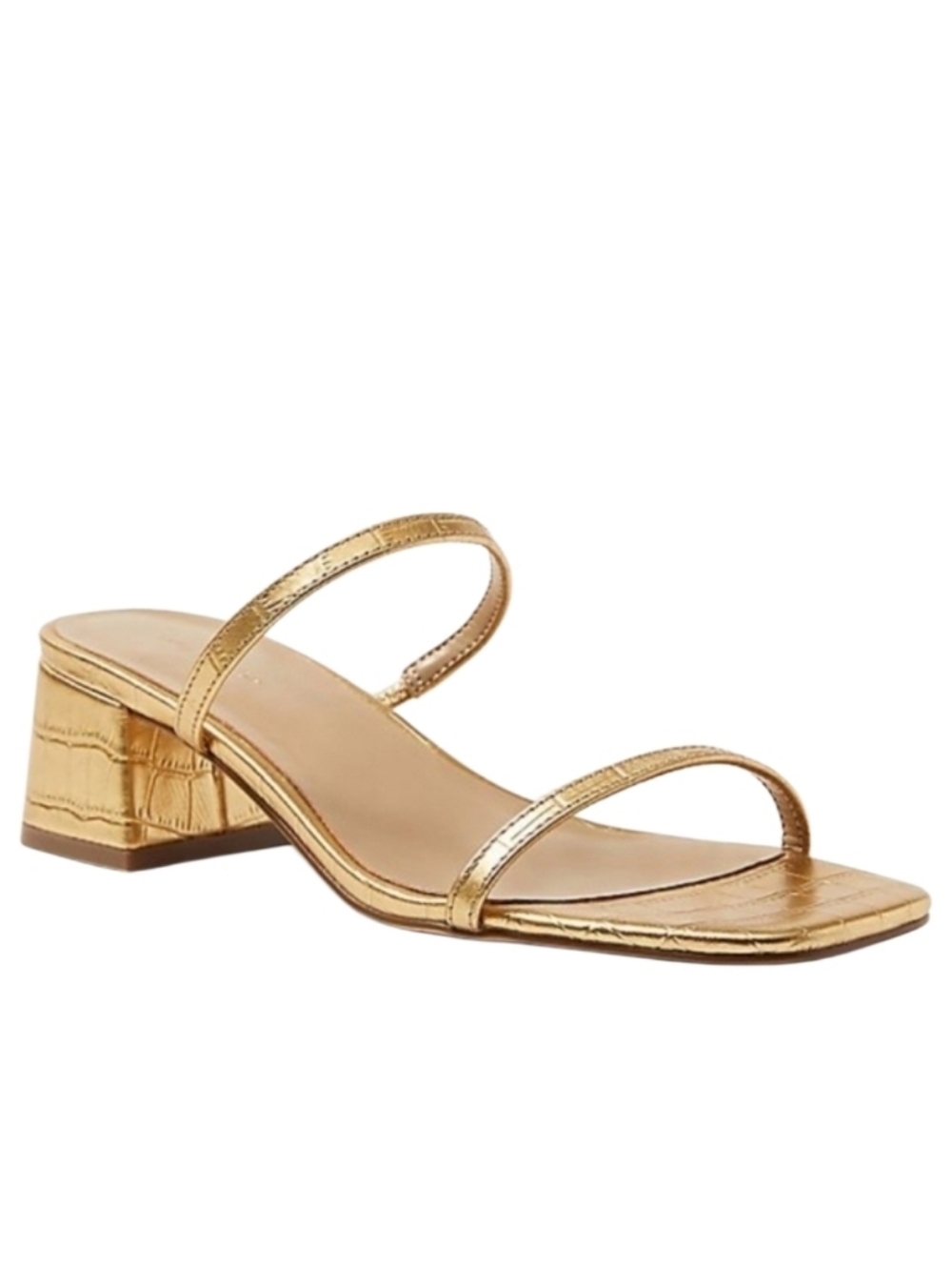 NEW! ANN TAYLOR Gold Embossed Leather Open Toe Slide On Sandals 8.